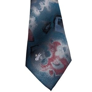 Don Loper Mens Abstract Floral Silk Feel Necktie OS Blue Grey Red